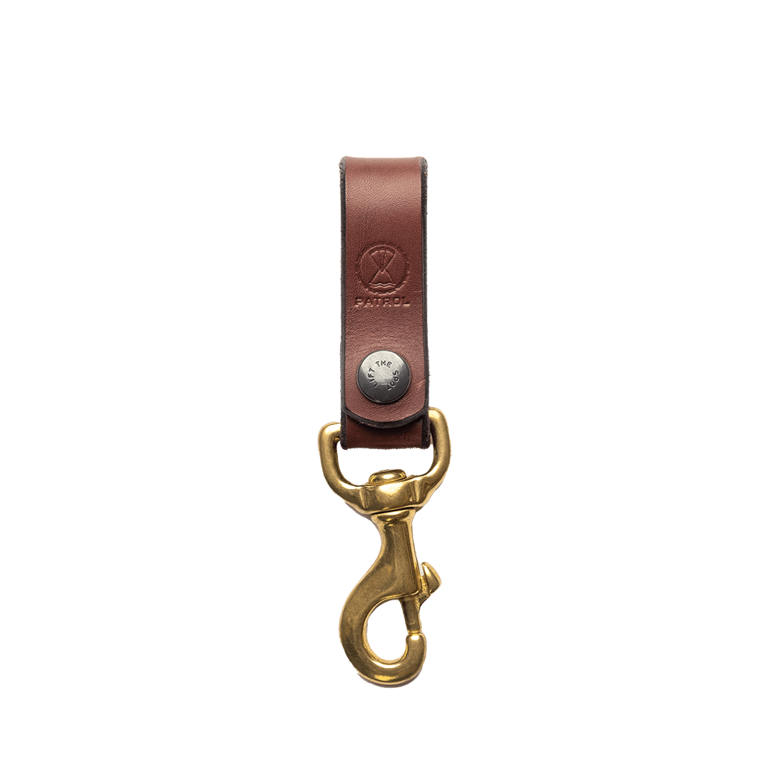 Patrol Leather Key Hanger, handmade brown veg tan leather key clip, brass clip