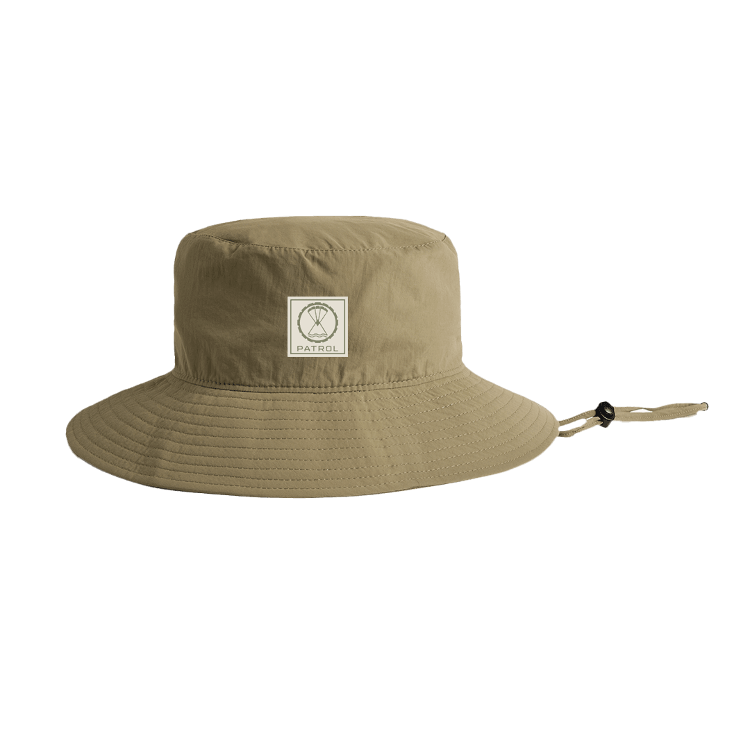 Khaki Patrol Wide Brim Bucket Hat, Quick dry nylon hat, perfect for Hiking, camping, fishing and festivals.