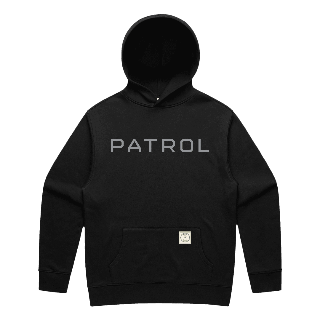Black Patrol Logo Hoodie, relaxed fit hoodie, Outdoor clothing