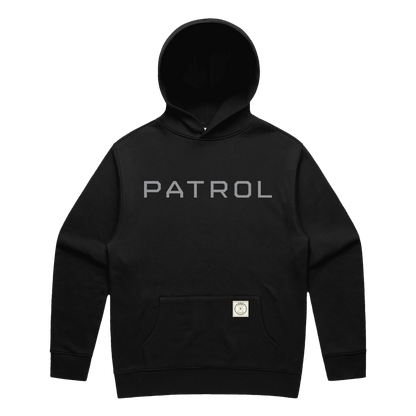Black Patrol Logo Hoodie, relaxed fit hoodie, Outdoor clothing