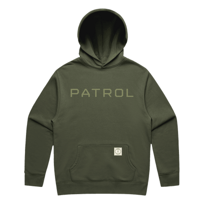 Green Patrol Logo Hoodie, relaxed fit hoodie, Outdoor clothing 