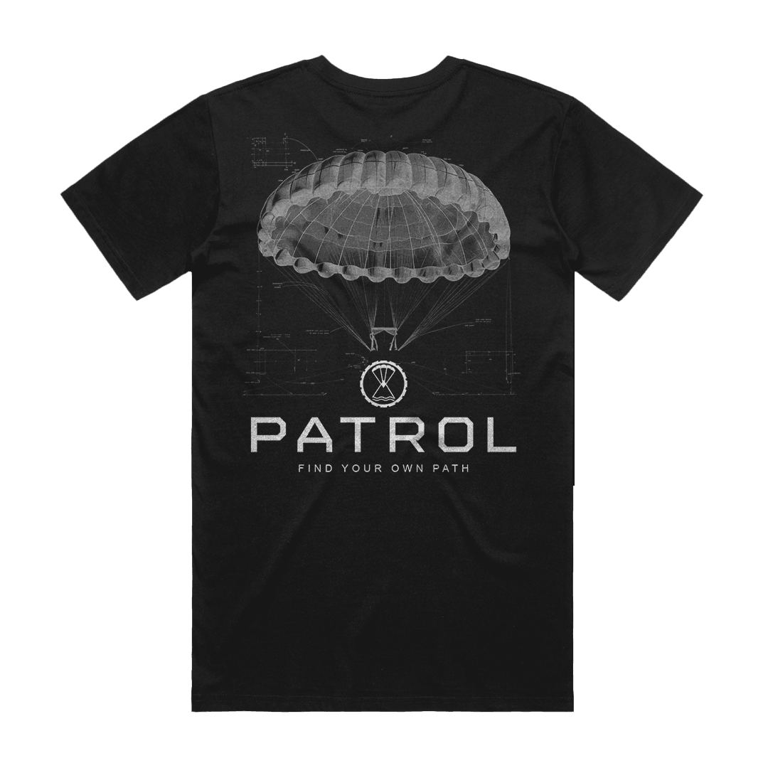 Patrol Parachute Blueprint Tee back, Unisex 100% cotton tee, outdoor clothing