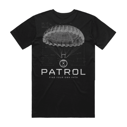 Patrol Parachute Blueprint Tee back, Unisex 100% cotton tee, outdoor clothing