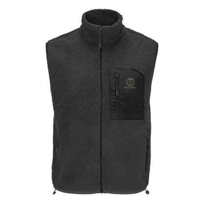 Patrol Goods black sherpa gilet body warmer, outdoor unisex clothing.
