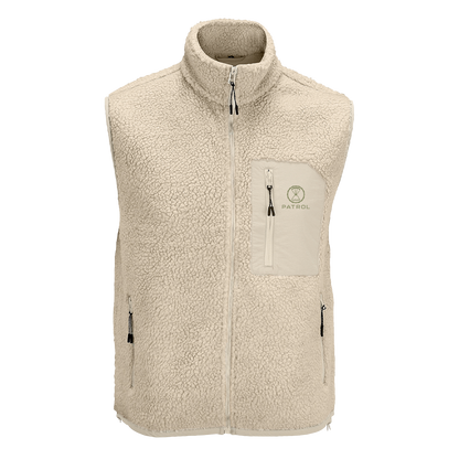 Patrol Goods Cream sherpa gilet body warmer, outdoor unisex clothing.
