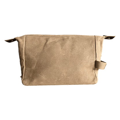 Patrol Goods sand waxed canvas washbag. Rugged outdoor accessory.
